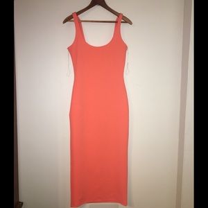 Neon Coral Midi Dress
